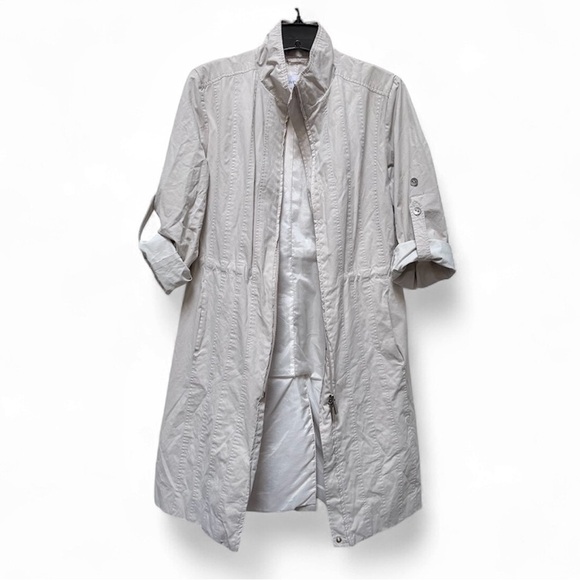 Calvin Klein Jackets & Blazers - Calvin Klein Light Gray Coat Small Cinch Tie Waist Rolled Sleeves Zippered Front